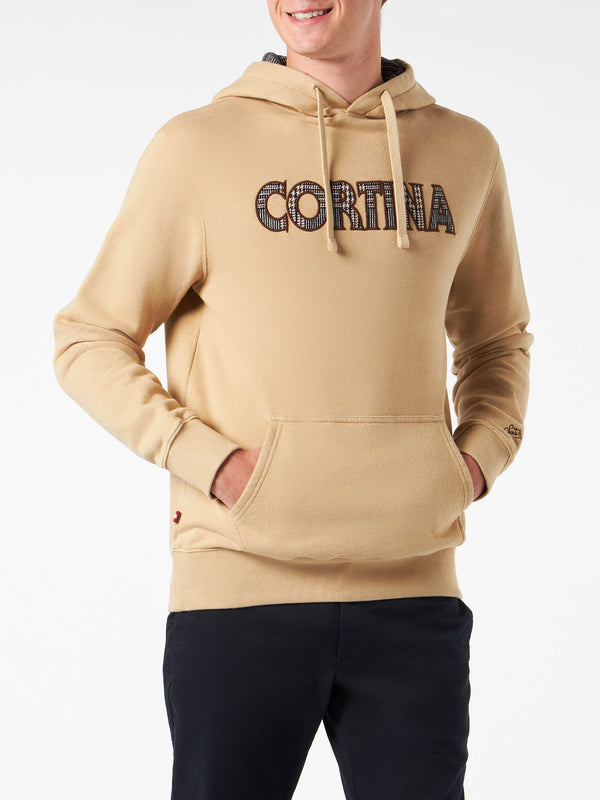 Man beige hoodie with Cortina patch