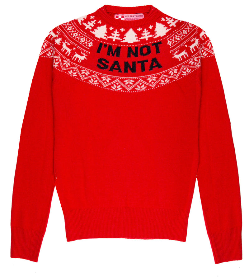 Woman crewneck red sweater with I'm not Santa print