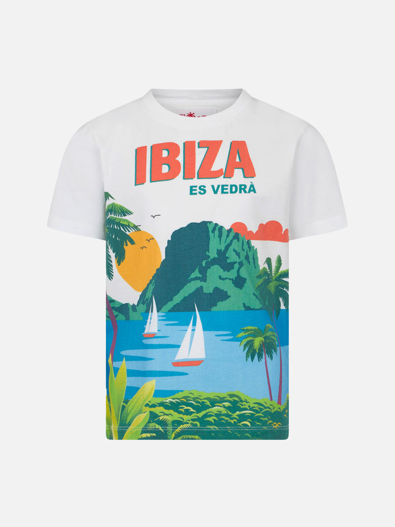 T-shirt da bambino in cotone con stampa cartoline Ibiza