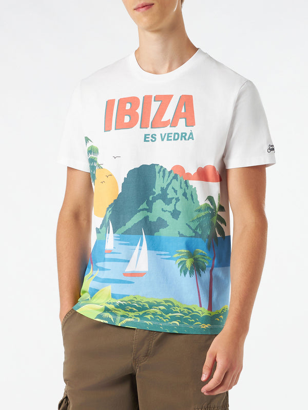 T-shirt da uomo in cotone con cartolina Ibiza