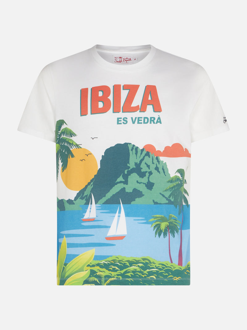Man cotton t-shirt with Ibiza postcard