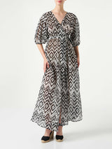 Cotton and silk long dress with ikat print