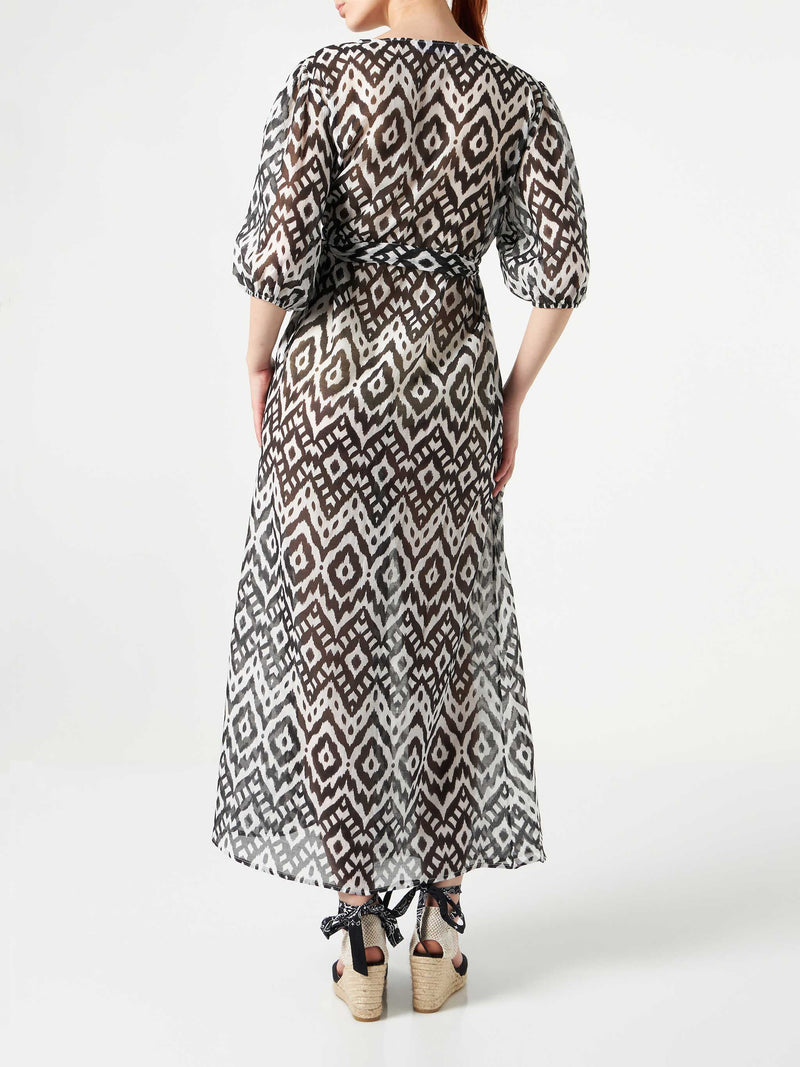 Cotton and silk long dress Bliss with ikat print