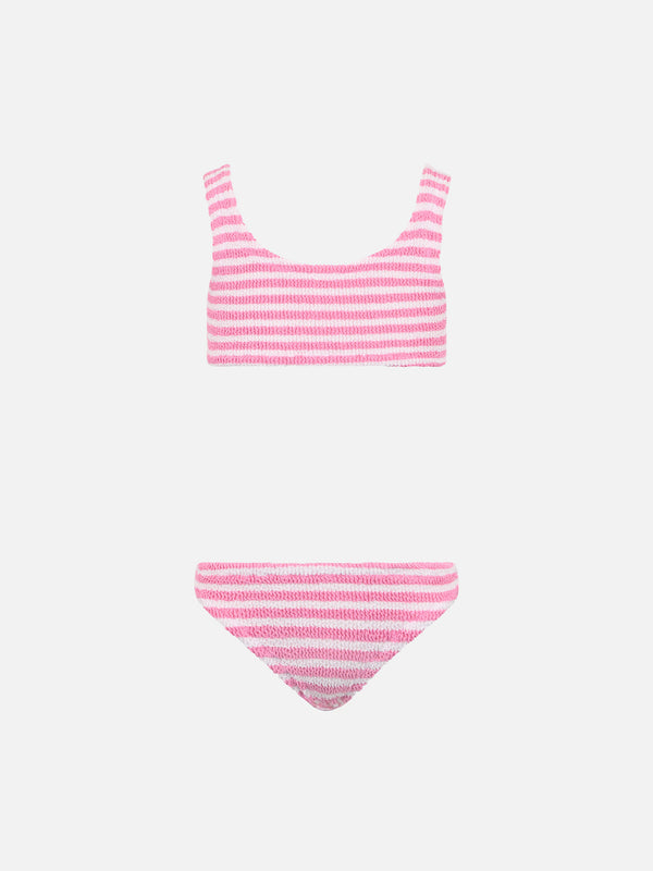 Girl pink striped classic crinkle bikini Baker