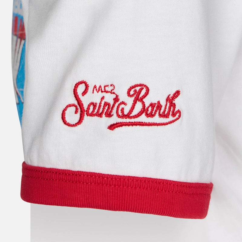 Kid white cotton t-shirt with ED front print | SPECIAL Iron Barth – Saint MC2 MARVEL Man