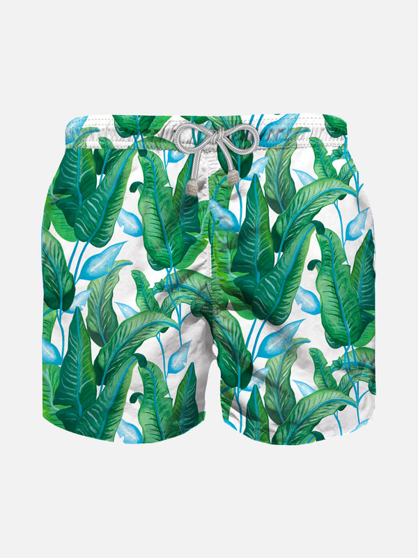 Boy swim shorts with tropical print