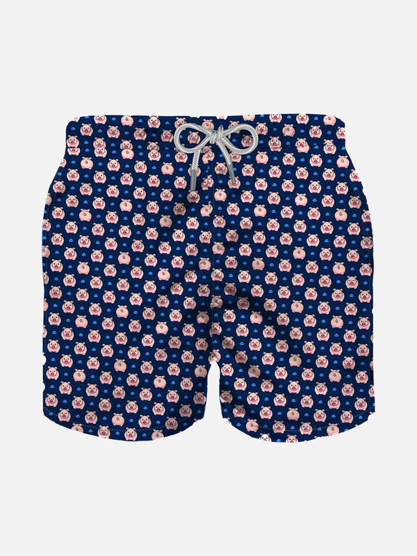 Boy light fabric swim shorts with micro pigs