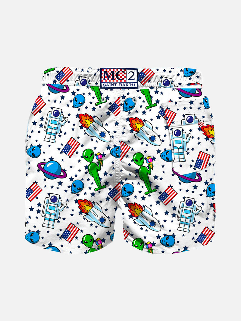 Space print boy swim shorts