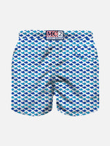 Boy light fabric swim shorts wth fish print