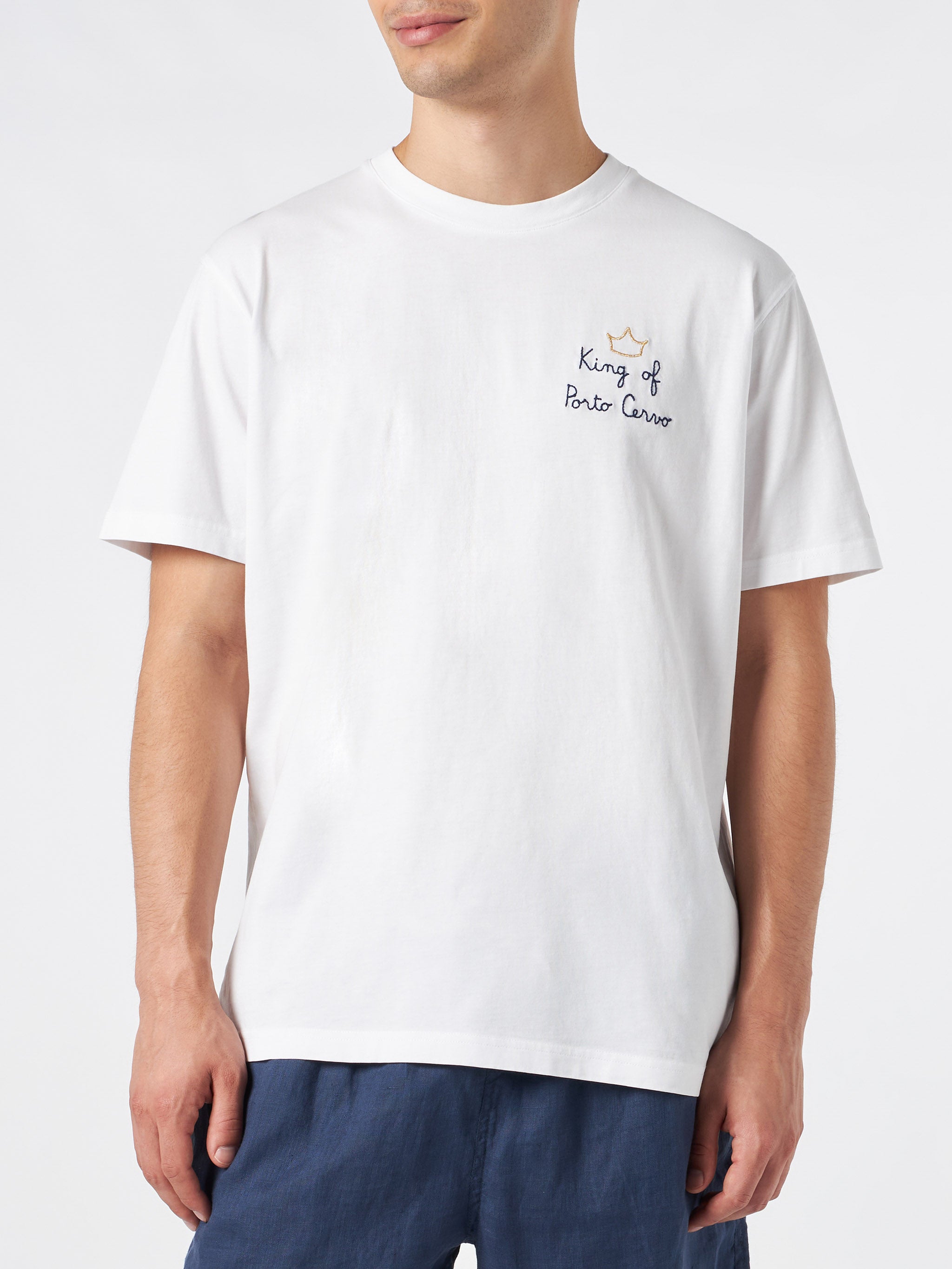Man cotton t-shirt with King of Porto Cervo embroidery – MC2 Saint Barth