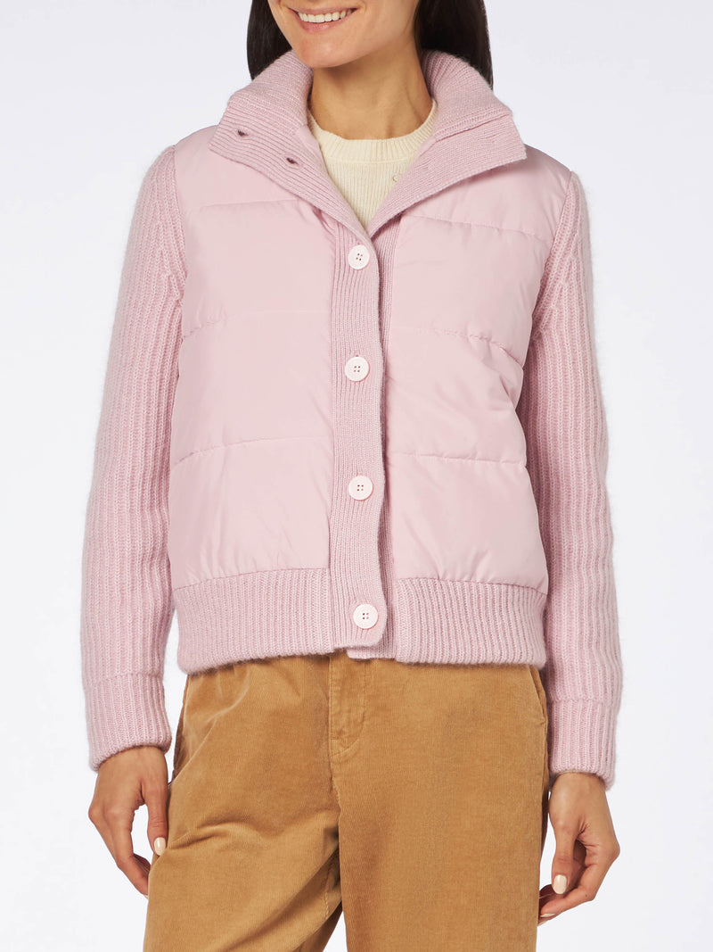 Woman  padded jacket with knitted sleeves