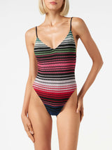 Einteiliger Badeanzug für Damen mit Streifen