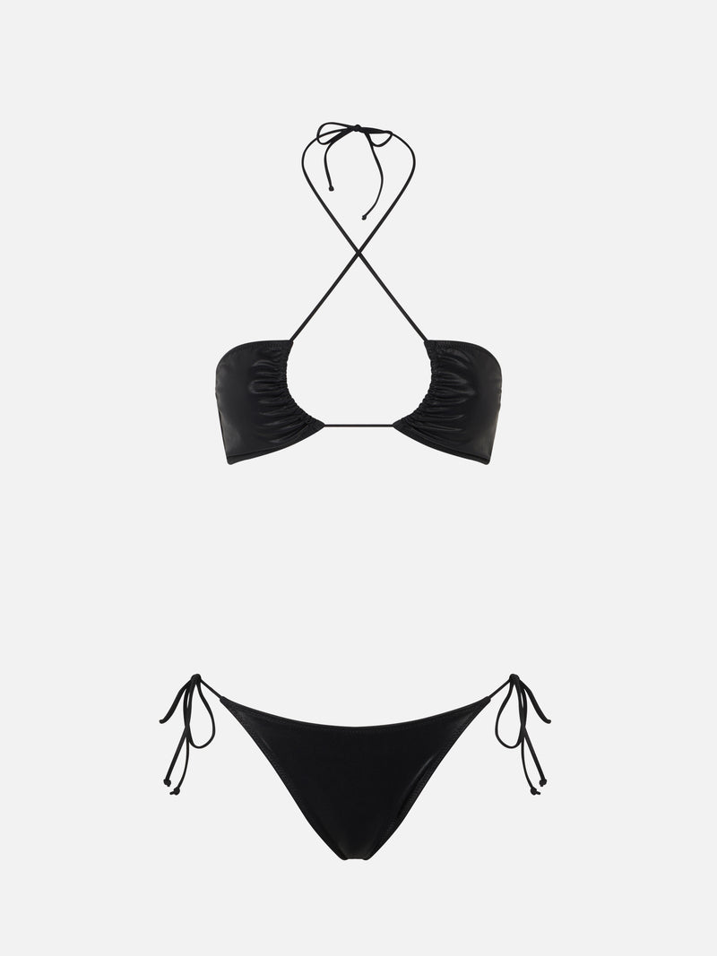 Woman lamina black bandeau bikini