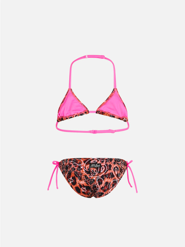 Girl triangle bikini with leo bandanna print