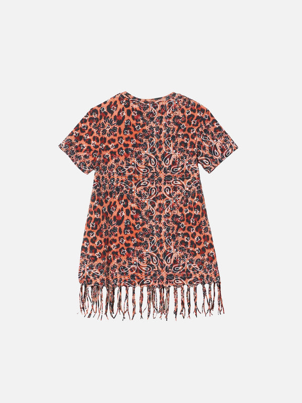Girl leopard cotton dress with fringes