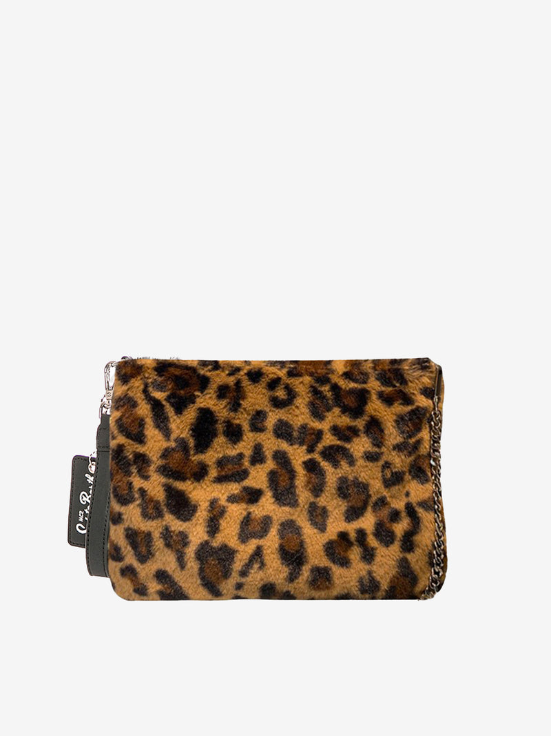 Parisienne wooly cross-body bag pochette with animalier print