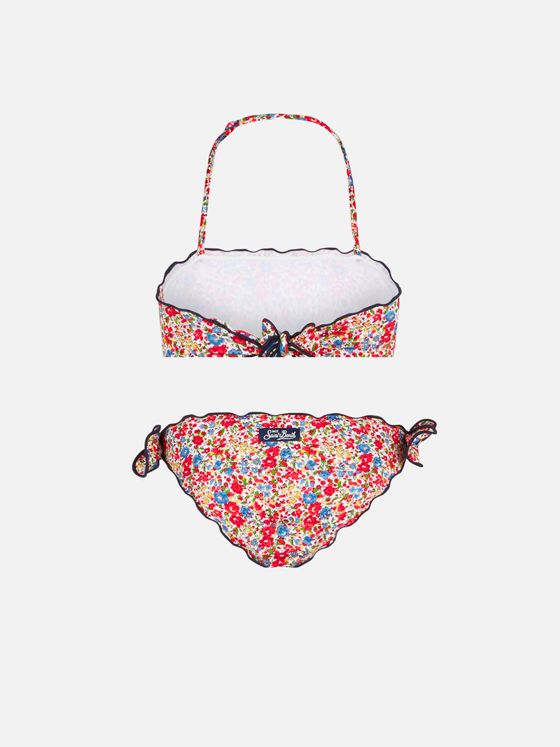 Mädchen-Bandeau-Bikini mit mehrfarbigem Blumendruck