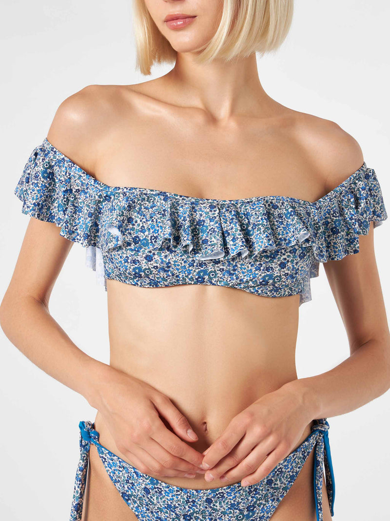 Schulterfreier Damen-Bikini mit Blumenprint | Hergestellt aus Liberty-Stoff