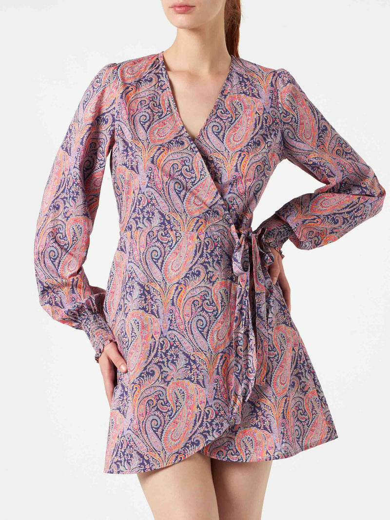 Kurzes Kleid aus glänzender Baumwolle mit Liberty-Print | Hergestellt aus Liberty-Stoff