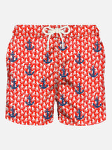 Man light fabric swim shorts with anchors embroidery
