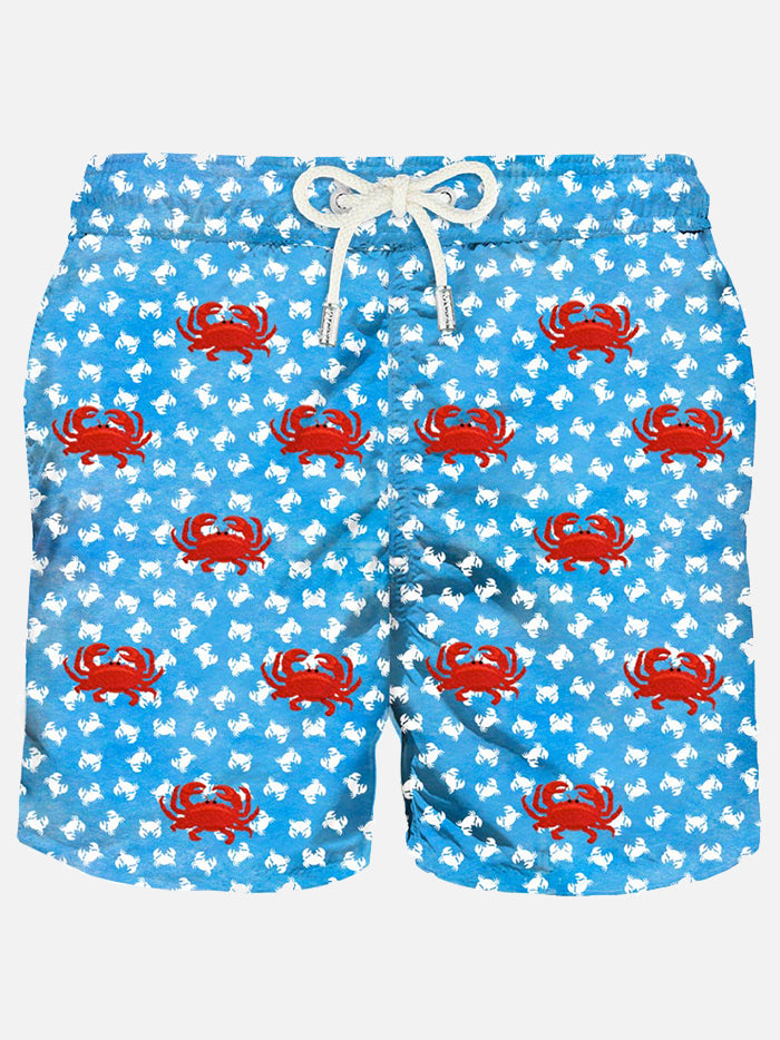 Man light fabric swim shorts with crabs embroidery