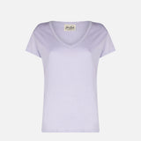 T-shirt da donna in lino lilla