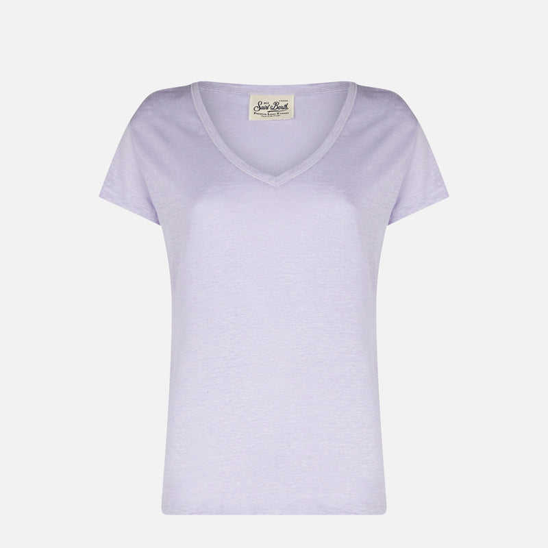 T-shirt da donna in lino lilla