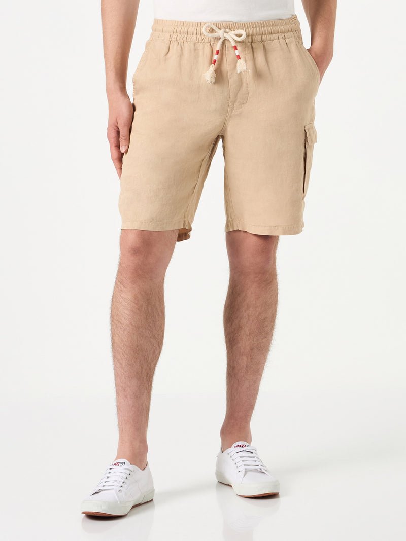 Beige linen bermuda shorts