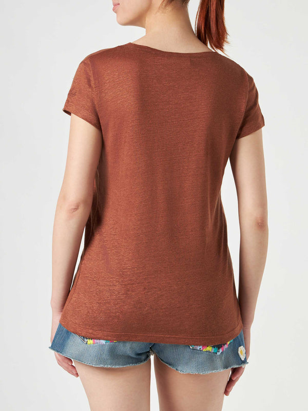 Woman brown linen t-shirt