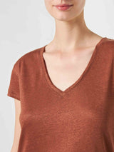 T-shirt da donna in lino marrone