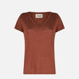 T-shirt da donna in lino marrone