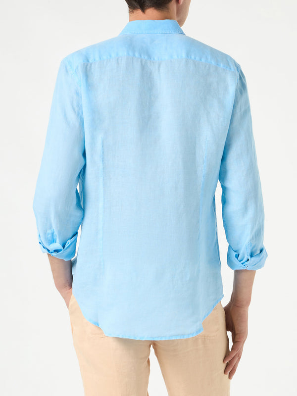 Camicia da uomo Pamplona in lino color azzurro acqua