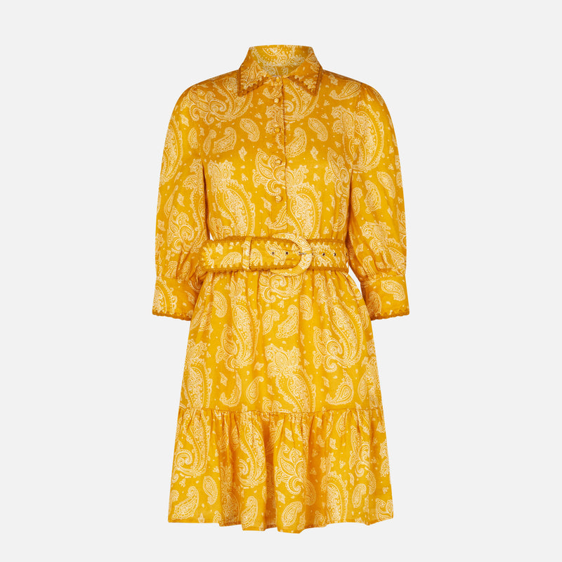 Paisley print linen short dress