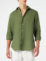 Camicia uomo in lino verde militare