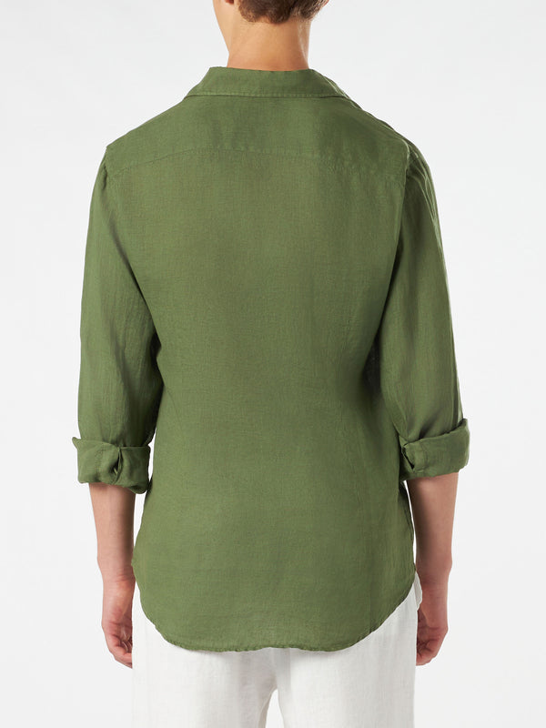 Man linen military green shirt