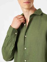 Camicia uomo in lino verde militare