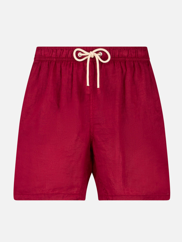 Man burgundy linen swim shorts