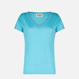 Damen-T-Shirt aus türkisfarbenem Leinen