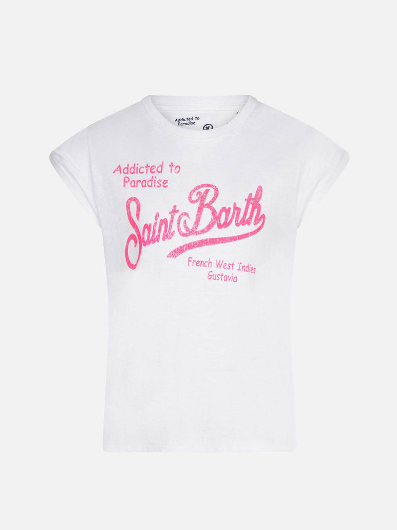 Girl cotton t-shirt with Saint Barth print