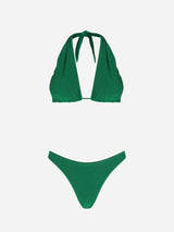 Woman lurex halter criss cross bikini