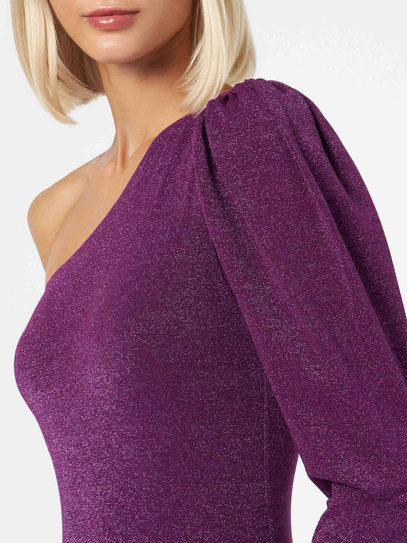 Knitted glitter purple one shoulder swimsuit / bodywear