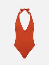 Lurex orange one piece swimsuit