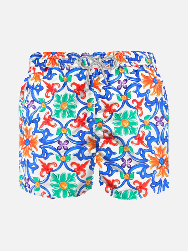 Majolica print boy light fabric swim shorts