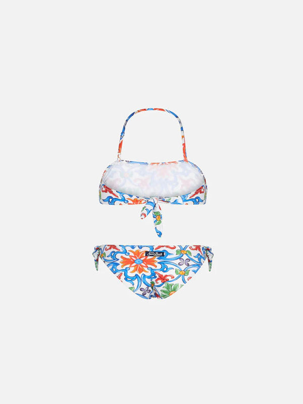 Girl bandeau bikini with maiolica print