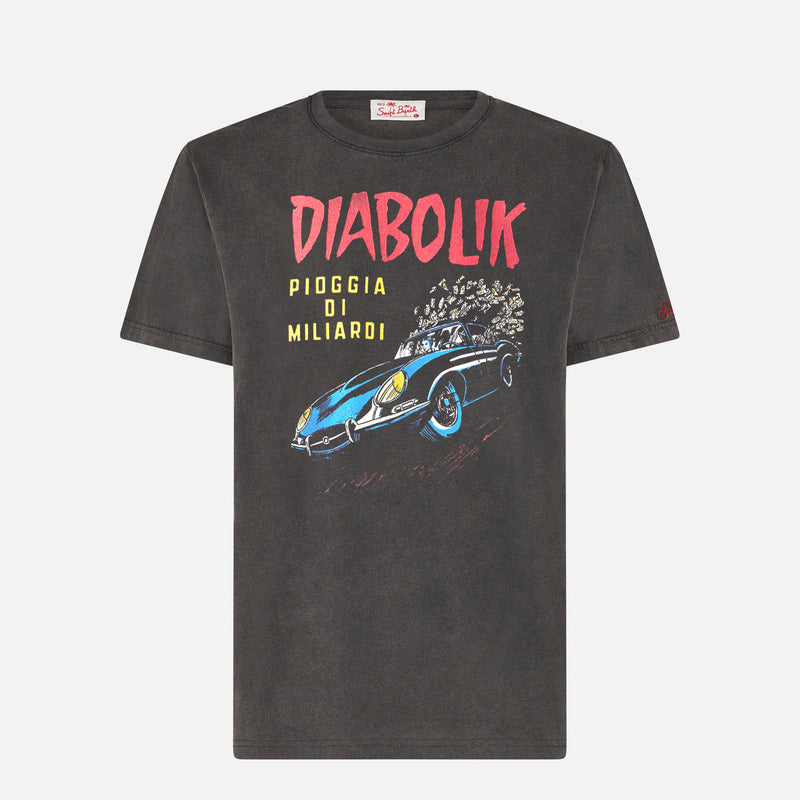 Man cotton vintage treatment t-shirt with Diabolik car and money printed | DIABOLIK SPECIAL EDITION