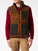 Man check sherpa vest jacket with patch pockets