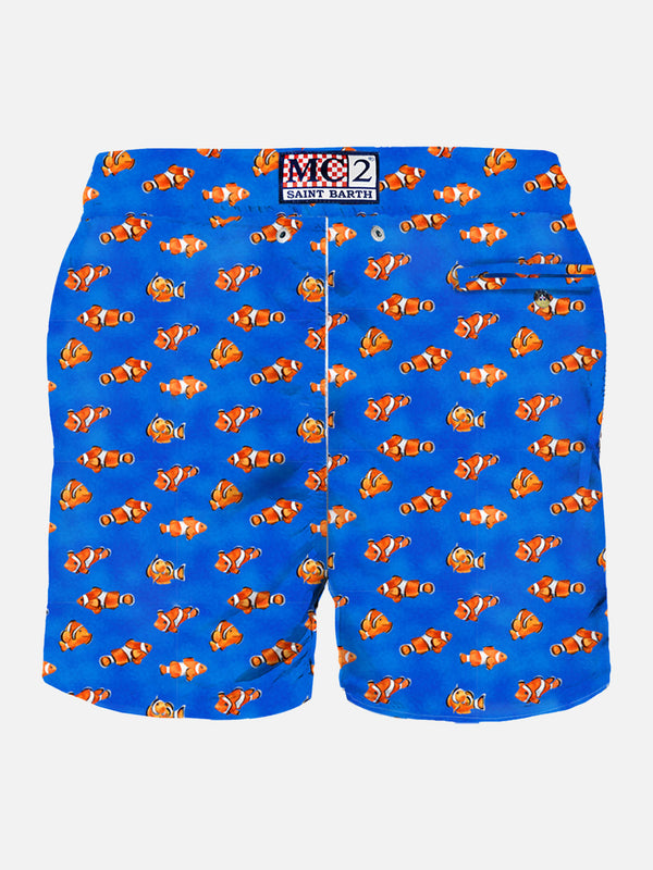 Man light fabric swim shorts with clownfish print