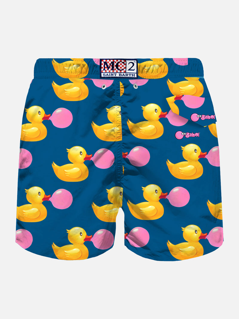 Man light fabric swim shorts with ducky and Big Babol print |  BIG BABOL® SPECIAL EDITION