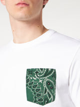 Man cotton t-shirt with bandanna print pocket
