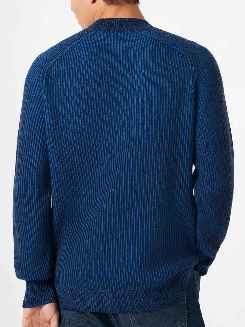 Man half-turtleneck ribbed blue sweater